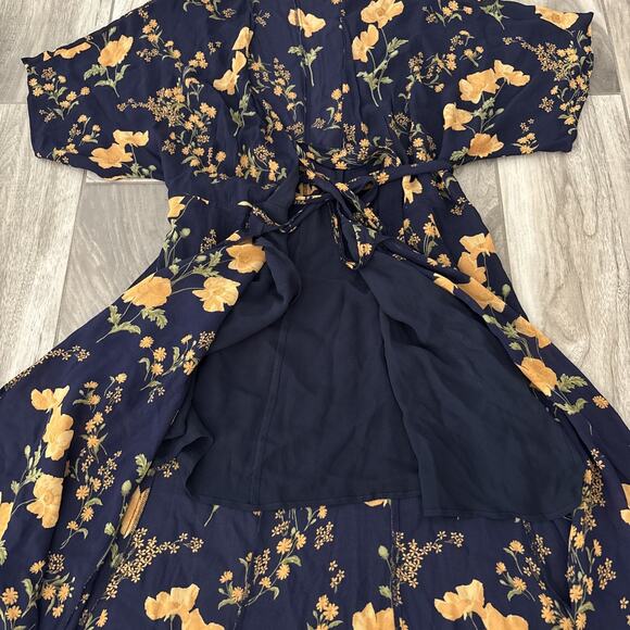 Reformation Women’s XL Winslow Floral Wrap Maxi Dress Viscose Navy Blue Kimono - Picture 11 of 11